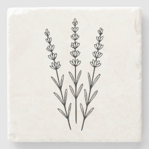 Minimalist Lavender Sprigs Botanical Line Art Stone Coaster