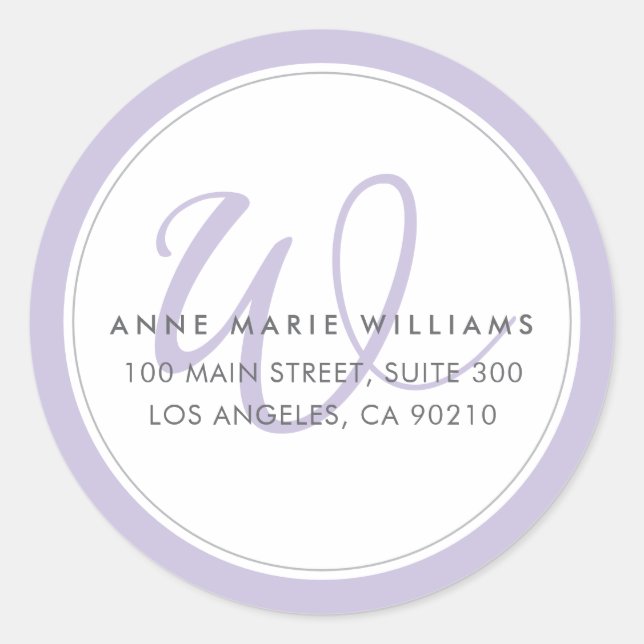 Minimalist Lavender Two Border Monogram Classic Round Sticker (Front)