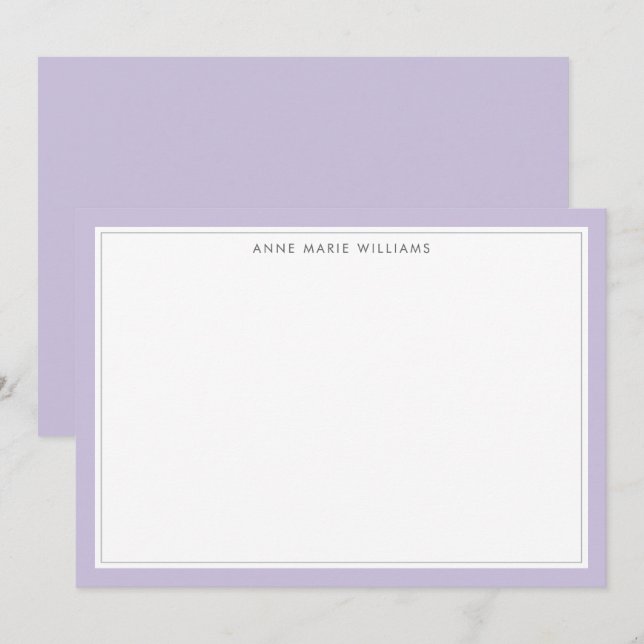 Minimalist Lavender Two Border Name Note Card (Front/Back)