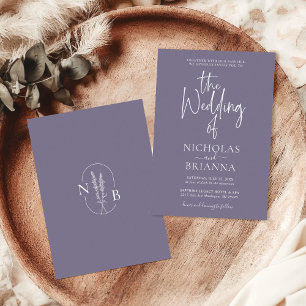 Minimalist Lavender Wedding Modern Monogram Invitation