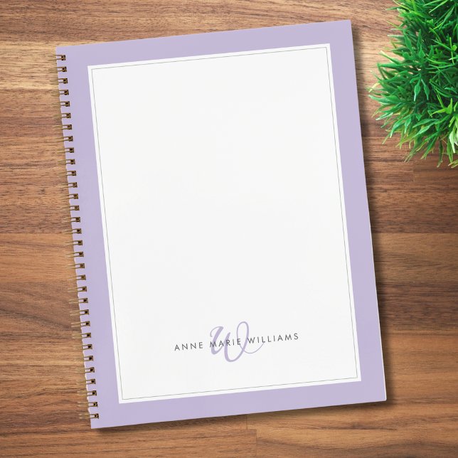Minimalist Lavender wo Border Monogram  Notebook (Creator Uploaded)