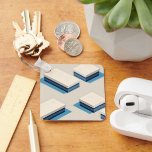Minimalist layered rectangular modules with blue key ring