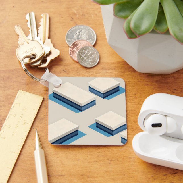 Minimalist layered rectangular modules with blue key ring (Desk)