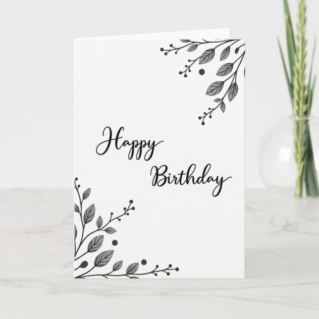 Minimalist Leaf Birthday Card (Front)