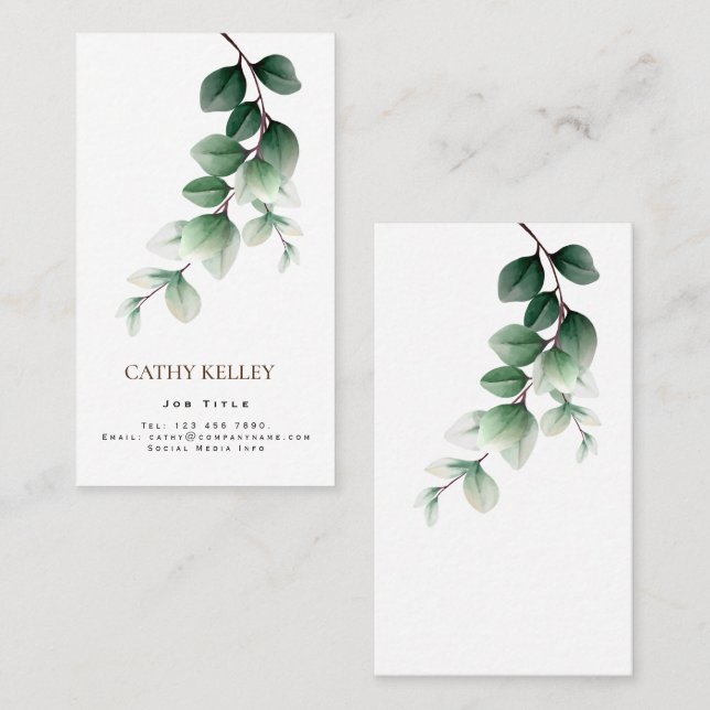 Minimalist Leaf Green Gold Business Card (Front/Back)