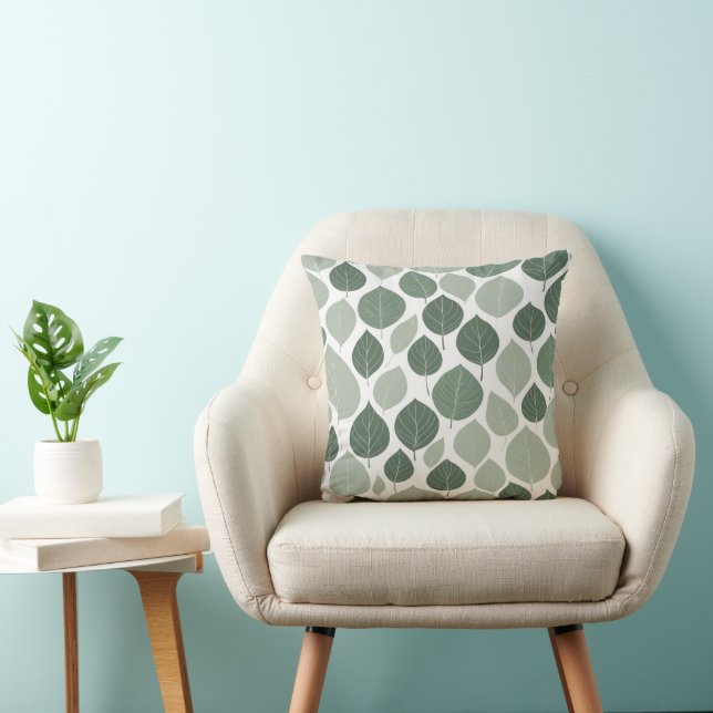 minimalist leaf outlines gentle green cushion (Chair)