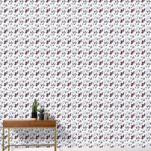 Minimalist Leaf Pattern Blue Burgundy White Wallpaper