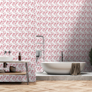 Minimalist Leaf Pattern Pink White Wallpaper