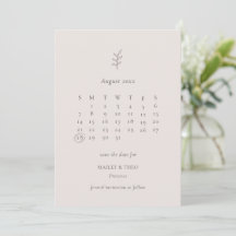 Minimalist Leaf Pink Black Calendar Save The Date