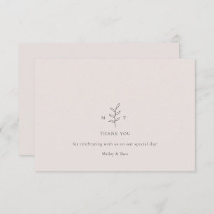 Minimalist Leaf Pink Black Wedding Thank You Card
