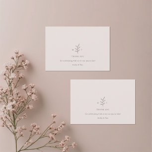 Minimalist Leaf Pink Black Wedding Thank You Card