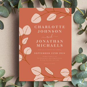 Minimalist Leaf Terracotta Fall Wedding Invitation