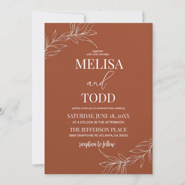 Minimalist Leaves and Branches Wedding Invitation  (Front)
