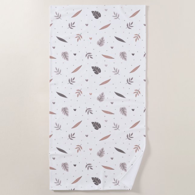 Minimalist Leaves Pattern Beach Towel (Front)