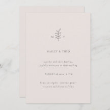 Minimalist Leaves Pink Black Wedding Invitation
