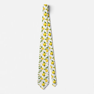 Minimalist Lemon and Flower Watercolor Tie