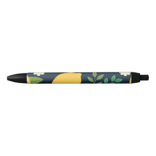 Minimalist lemon and leaves black ink pen