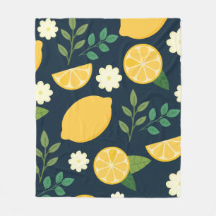 Minimalist lemon and leaves fleece blanket