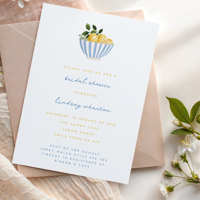 Minimalist Lemon Blue & Yellow Bridal Shower Invitation (Creator Uploaded)
