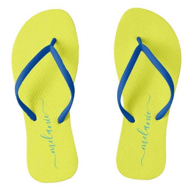 Minimalist Lemon Custom Script Name Thongs (Footbed)