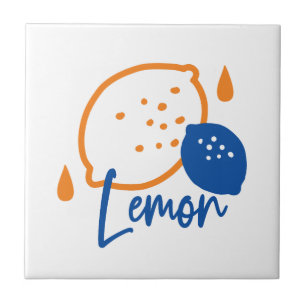Minimalist Lemon Line Art – Modern Citrus Fruit Ceramic Tile