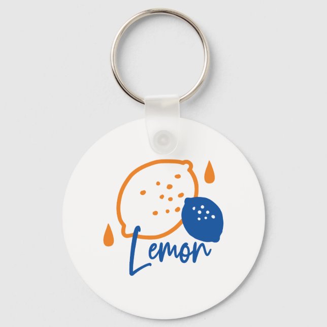 Minimalist Lemon Line Art – Modern Citrus Fruit Key Ring (Front)