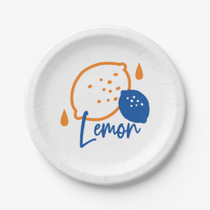 Minimalist Lemon Line Art – Modern Citrus Fruit Paper Plate