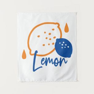 Minimalist Lemon Line Art – Modern Citrus Fruit Tapestry