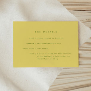 Minimalist Lemon Yellow Wedding Details & Website Enclosure Card