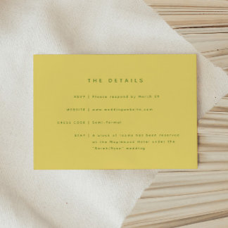 Minimalist Lemon Yellow Wedding Details & Website Enclosure Card