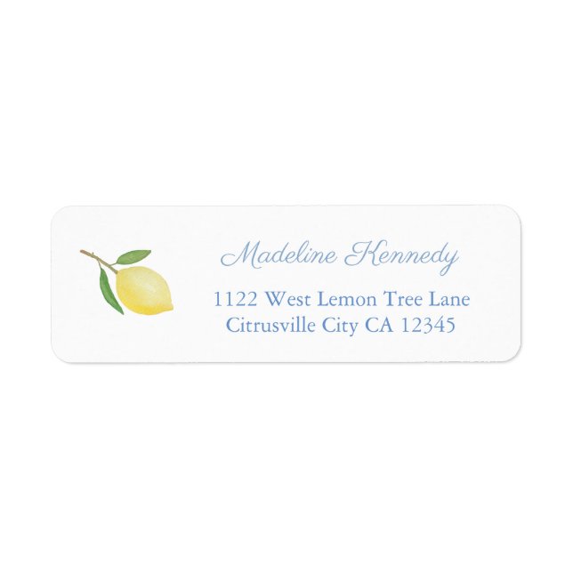Minimalist Lemons Blue Text Return Address Label (Front)