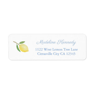 Minimalist Lemons Blue Text Return Address Return Address Label
