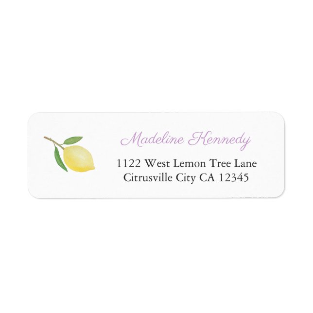 Minimalist Lemons Lilac Black Return Address Label (Front)