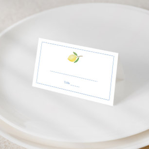Minimalist Lemons Seersucker Stripes Bridal Shower Place Card