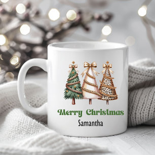Minimalist leopard christmas trees personalised  coffee mug