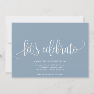Minimalist "Let's Celebrate" Dusty Blue Invitation