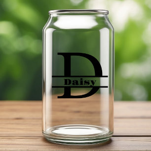 Minimalist Letter D Monogram and Custom Name Can Glass