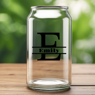 Minimalist Letter E Monogram and Custom Name Can Glass