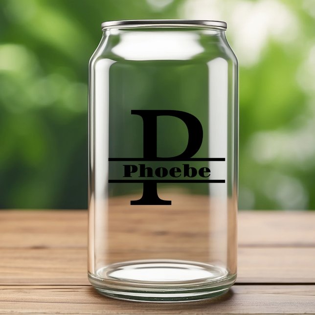 Minimalist Letter P Monogram and Custom Name Can Glass (Creator Uploaded)