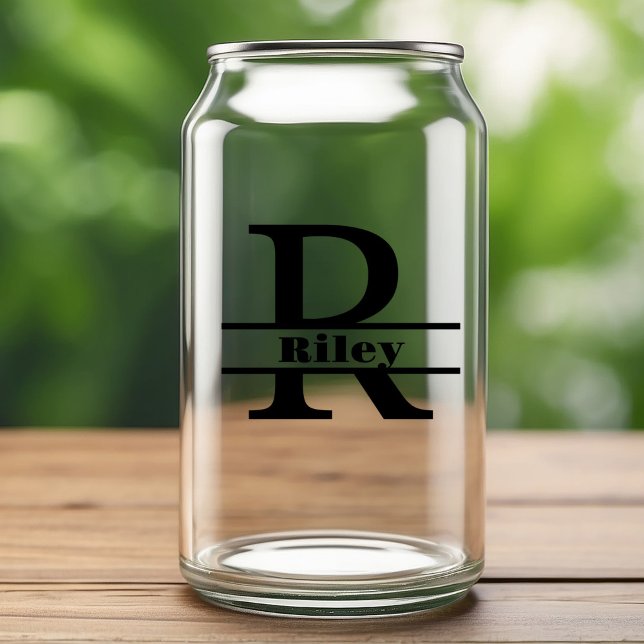 Minimalist Letter R Monogram and Custom Name Can Glass (Creator Uploaded)