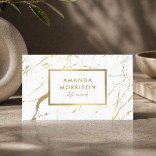 Minimalist Life Coach Gold Marble White Business Card