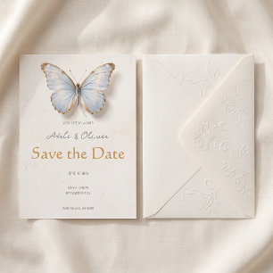 Minimalist Light Blue Butterfly Save the Date Card