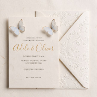 Minimalist Light Blue Butterfly Wedding Invitation