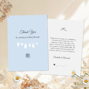 Minimalist Light Blue Clothesline Baby Boy Shower Thank You Card