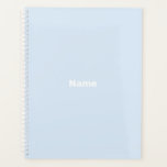 Minimalist light blue custom name monogram year planner<br><div class="desc">Minimalist pale light blue custom name,  teat,  monogram,  initials or year simple modern elegant personalised Planner.
Custom white text on light blue plain solid colour background.</div>