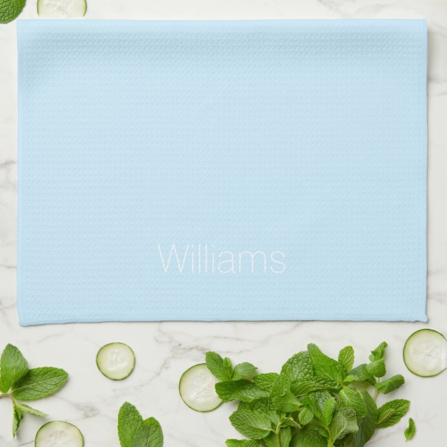 Minimalist light blue custom name text monogram tea towel (Folded)