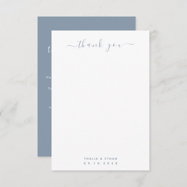 Minimalist Light Blue Elegant with photo Wedding Thank You Card (Front/Back)