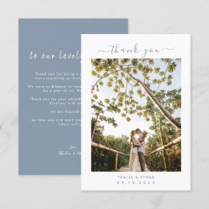 Minimalist Light Blue Elegant with photo Wedding Thank You Card