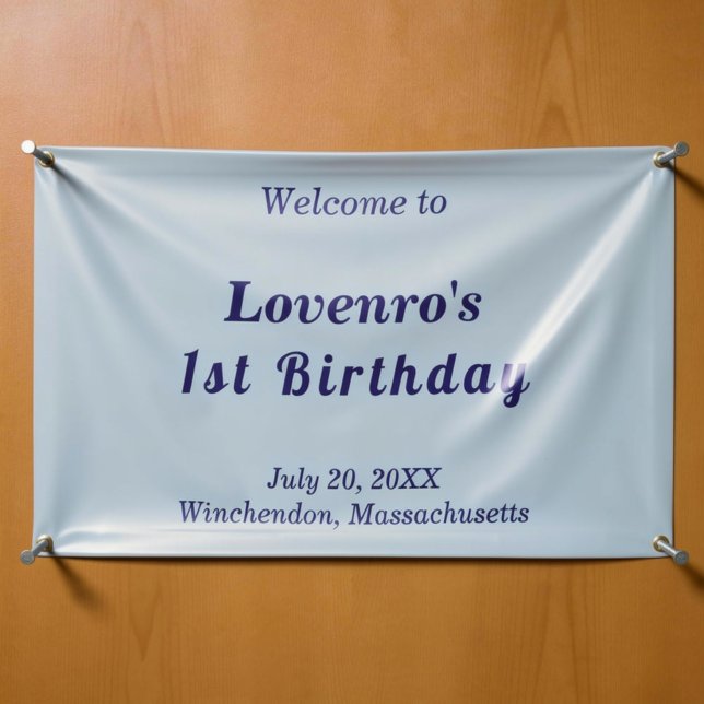 Minimalist Light Blue Kids Birthday Banner (Light blue minimalist typography style kids birthday banner)