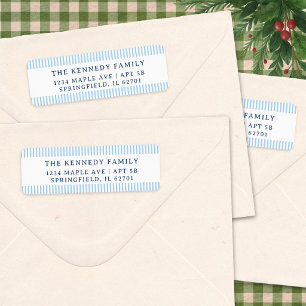 Minimalist Light Blue Stripes Family Name Return Address Label